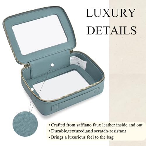 NGIL Clear Faux Leather Travel Toiletry Bag, Makeup Bag Organizer for Women, Clear Window & Gold Zipper Makeup Bag, Road Trip Essential, Skincare, Cruise Ship Essentials (Blue) - color: Blue