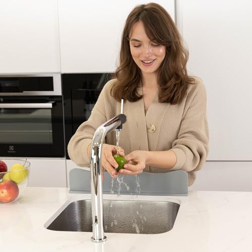TYOARO Silicone Sink Splash Guard - Water Splash Guard for Kitchen, Island and Bathroom - Secure Non-Slip Suction Cup Base - Dishwasher Safe, Gray (17.4 x 1.7 x 3.6") - color: Cool Gray