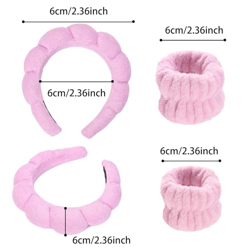 Spa Gift Set: Bubble Headband, Face Wash Headband, Skin Care Wristbands for Ladies and Women - color: Pink