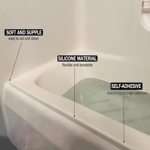 Shower Threshold Water Dam,Self Adhesive Silicone Waterproof Barrier Bathroom and Kitchen Shower Water Stopper Guard for Dry And Wet Separation Caulk Seal Strip Edge Trim(98Inch, Transparent) - color: Transparent, style: 98Inch