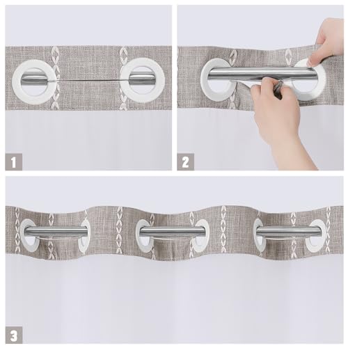 MitoVilla No Hooks Needed Farmhouse Shower Curtain with Snap-in Liner - with Window & Magnets, Boho Cotton Linen Fabric Shower Curtains with Tassels for Rustic Bathroom Decor, Grey Taupe, 72 x 74 - color: Grey - Win