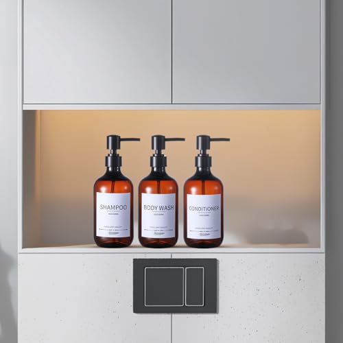 Shampoo and Conditioner Bottles(5Pack),Shampoo Dispenser for Shower,Bottles Refillable with Pump,Bathroom Dispenser Sets(Amber) - color: Amber-m