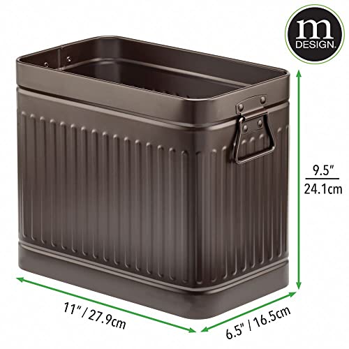 mDesign Metal Compact Toilet Bowl Brush, Rectangle Wastebasket, Garbage Can/Recycling Bin Combo for Bathroom Cleaning/Storage, Holds Tissue, Cotton Balls, Trash, Set of 2 - Bronze