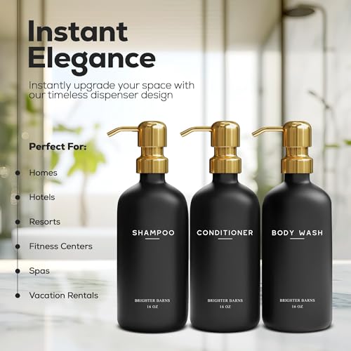 Luxury Shampoo and Conditioner Dispenser Set by Brighter Barns - Black and Gold Shower Soap Dispenser Set - Refillable Body Wash & Shampoo Bottles - Luxury Bathroom Decor for Spa, Airbnb (Black Gold) - color: Black Gold