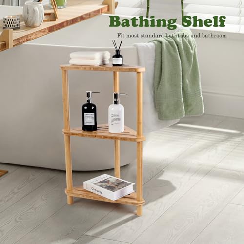 Bamboo Corner Shower Caddy Stand 3-Tier Waterproof,Free Standing Bathroom Corner Shelf Shower Stool Organizer for Inside Shower,Space-Saving Storage Shower Shelves with Anti-Slip Feet - style: GU-QZST003
