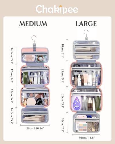Travel Hanging Toiletry Bag for Women - Waterproof Cosmetic Organizer with Clear Window, Lightweight Bathroom Bags for Essentials, Makeup, Shampoo, Toiletries Dark Pink,Large - color: Dark Pink, size: L (11.8x9x4inch)