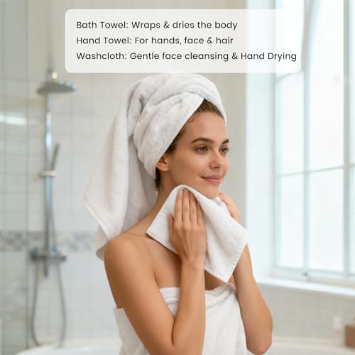SEMAXE 8-Piece Cotton Bath Towel Set with Hanging Loops for Bathroom, White | Complete starter set for daily showers, sink-side use, small bathrooms, and guest baths, OEKO-TEX certified, easy care - color: A03: White