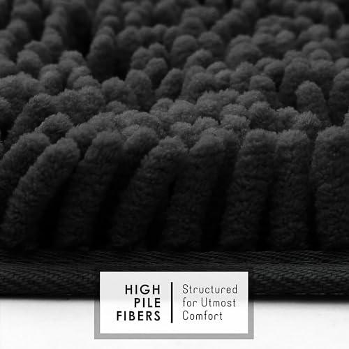 Hearth & Harbor Bathroom Rugs, Chenille Bath Mat - Machine Washable Bath Mats for Bathroom Non-Slip Backing Rubber, Quick Dry Bathroom Mat - color: Black, style: 17 x 24 + 20 x 32