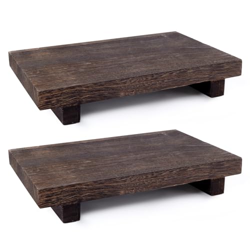 2 Pcs Small Wood Riser Tray Soap, Farmhouse Bathroom,Wooden Risers Stand,Tray for Kitchen Counter,Kitchen Soap Dish Holder,Sink Soap Tray for Vanity, Counter, Sink(9 X 6 inch,Brown)