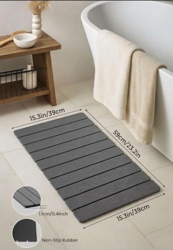 Premium Foldable Stone Bath Mat - Ultra Absorbent Quick Drying Compact Easy to Store & Clean Non-Slip Diatomaceous Earth Bath Shower Mat (Dark Grey) - color: Dark Gray