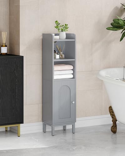 Hzuaneri Bathroom Storage Cabinet, Small Corner Floor Cabinet with Door and Shelves, Narrow Toilet Paper Holder, Bathroom Organizer with Adjustable Shelf, for Small Spaces, Gray BC38221GR - color: Grey, size: 7.9"D x 9.8"W x 35.4"H