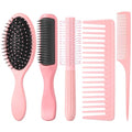 5Pcs Pink Hair Brushes for Women Hair Comb Set Detangler Brush for Men and Women Wet, Dry, Curly and Straight Hair - color: Pink