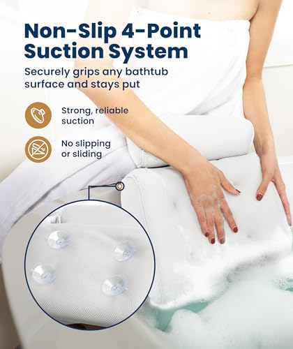 Everlasting Comfort Luxury Bath Pillow for Tub – Quick-Dry 4D Mesh – White | Head/Neck/Back Support, Non-Slip Suction Cups, Machine Washable, Drying Hook, Bath/Spa/Jacuzzi Essentials - color: White, size: Large
