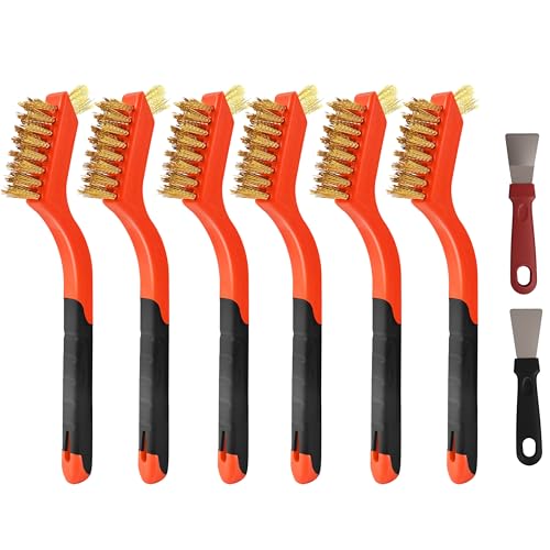 6 Pieces Brass Brush Set, Brass bristles | for Cleaning Welding Slag and Rust,Scratch Brush with Mini Head & Hanging Hole for everyday cleaning - color: Brass