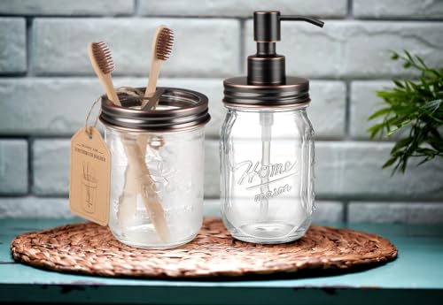 SheeChung Mason Jar Toothbrush Holders, Glass Toothbrush Holders for Bathroom, Bathroom Essentials, Mason Jar Bathroom Accessories Set, Bathroom Countertop Organizer-Oil Rubbed Bronze - color: Oil Rubbed Bronze