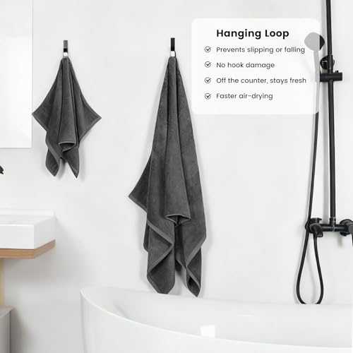 SEMAXE 8-Piece Cotton Bath Towel Set with Hanging Loops for Bathroom, Gray | Complete starter set for daily showers, sink-side use, small bathrooms, and guest baths, OEKO-TEX certified, easy care - color: A02: Grey
