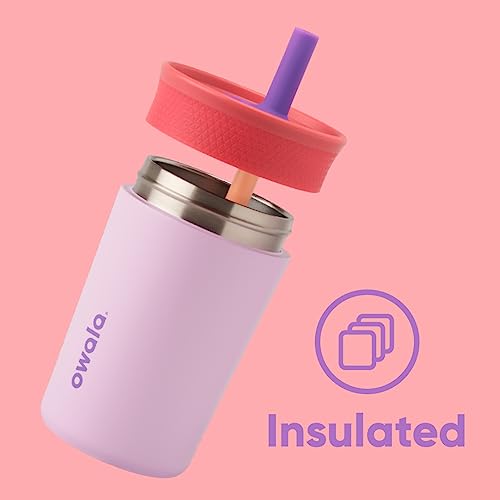 Owala Kids Insulation Stainless Steel Tumbler with Spill Resistant Flexible Straw, Easy to Clean, Kids Water Bottle, Great for Travel, Dishwasher Safe, 12 Oz, Pink and Purple (Lilac Rocket) - color: Lilac Rocket, size: 12 Ounces