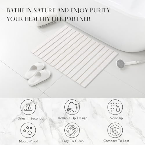 Large Stone Bath Mat, 30.2 x 23.5 Non-Slip Diatomaceous Earth Bath Mat, Ultra-Absorbent Quick-Drying Stone Drying Mat for Kitchen Bathroom Pet Bowl, Rollable & Foldable Stone Bath Mat, White XL - color: Folding Xl-white