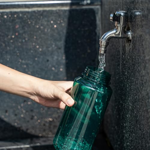OLDLEY 32oz Water Bottle with Straw,Leakproof Tritan Clear Bottle with Marked Bottle and Carry Handle, BPA-Free Wide Mouth Reusable Sports Water Bottle for Gym,Hiking, Camping, Travel, Workout,Lagoon - color: Lagoon