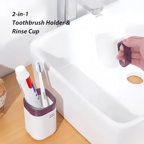 Toothbrush Travel Case, Travel Toothbrush Holder with Toothbrush Head Cover Cap for Travel, Business Trip, School, Camping, Home (White+Purple) - color: h-White+Purple
