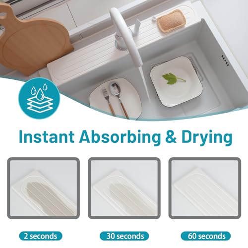 Fast Drying Stone Faucet Mat for Kitchen Sink with Raised Feet, Water Absorbent Diatomite Stone Sink Tray, Faucet Sink Splash Guard, Prevents Moisture Buildup, Durable Protector for Bathroom Counter - color: White Gray Style 1, size: 20" x 4"