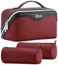 BOYATU Travel Makeup Bag Organizer Cosmetic Bag: 3 Pcs Set Make up Bags for Women with Handle - Waterproof Vegan Leather Toiletry Bags Travel Essentials Pouch with Compartments (A-04-Red) - color: 02-D-Red