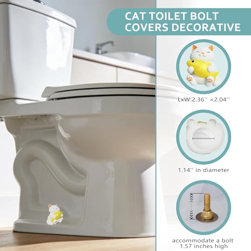 boeemi Cat Toilet Bolt Covers Glow in the Dark Decorative Caps 2 Pack | Bolt Hole 1.14'', Covers Ugly Toilet Bolts, Fun Bathroom Decor for Cat Lovers, Glows in the Dark After Light Exposure - style: White Cat