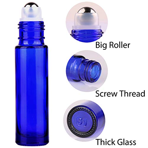 inice 100 Pack,10ml Roller Bottles for Essential Oils Cobalt Blue Thick Glass Stainless Steel Roll On Ball Bottles - color: 100 PACK Cobalt Blue Roller Bottles