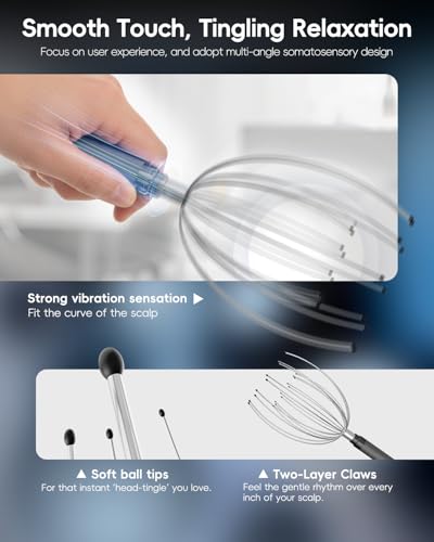 Winyoung Head Massager Scalp, Electric Scalp Massager with 20 Metal Fingers – Head Scratcher & Hair Massage Tool, Waterproof Head Massage for Stress Relief, Stocking Stuffers Gift for Women & Men - color: Gunmetal Gray