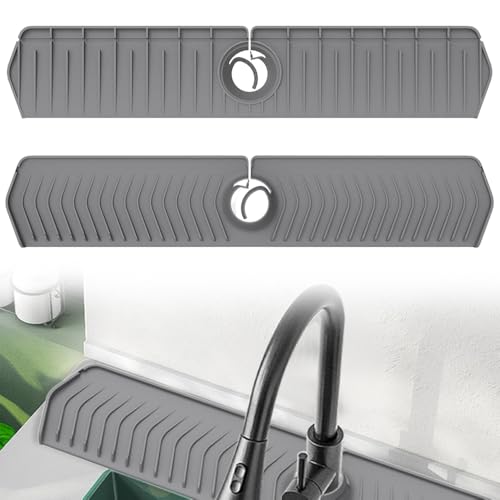 Kitchen Sink Faucet Mat, 30in Extra Long Foldable Silicone Faucet Guard & Splash Guard, 2026 Multi-Functional Draining Mat to Keep Countertops Dry, Protect Backsplash from Splash (Grey) - color: Gray