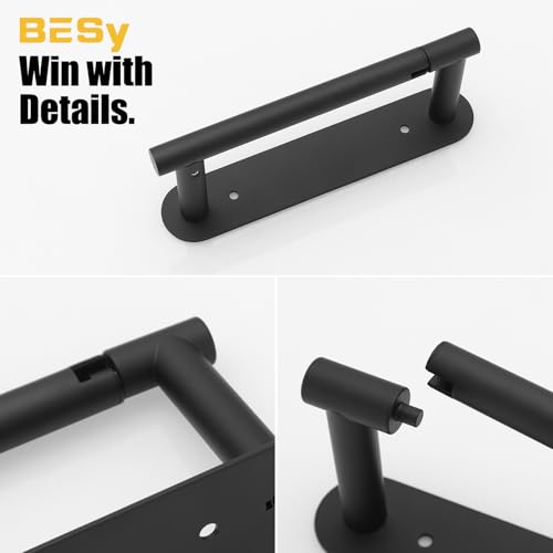 BESy Adhesive or Screw Toilet Paper Holder Wall Mount Rustproof Modern Roll Holder Flexible Pivoting Adjustable Tissue Handle with Self Adhesive or Mounted with Screws Stainless Steel Matte Black - color: Matte Black