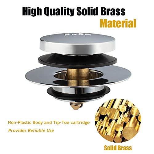 Artiwell Universal Tip Toe Bath Drain Stopper and Cover, Bathtub Drain Stopper, Replaces Lift and Turn, Tip-Toe and Trip Lever drains for Tub, EZ Installation and Clearing (Chrome Plated) - color: Chrome Plated