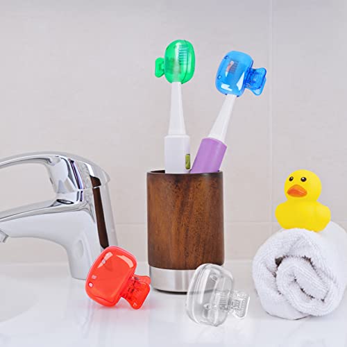 Hxezoc 4 Pack Toothbrush Covers Toothbrush Holders Cute Toothbrush Protector Cap Brush Pod Case Protective Portable Plastic Clip for Household Travel, Camping, Bathroom, School, Business - color: Red, Green, Blue, Clear