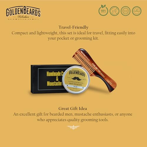 Golden Beards Mustache Wax with GB-71 Comb – Organic & Natural Styling Wax for Men – Strong Hold, Handmade, Vegan, Cruelty-Free Grooming Kit - style: Comb