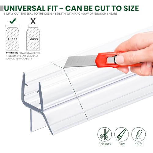 Shower Glass Door Bottom Seal, 2PCS 36 Inch Ultra Clear PVC Seal Strip with Sweep for 3/8"(10mm) Thick Frameless Glass Door, to Stop Water Leakage - style: 3/8" X 36"