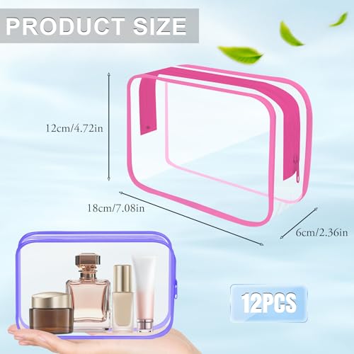 Clear Toiletry Bag, 12 Pack TSA Approved Toiletry Bag Carry on Travel Accessories Bag, Quart Size Bag for 3-1-1 Liquids Airport Airline Compliant Clear Makeup Bag with Metal Zipper (Bright Bags) - style: Bright Bags
