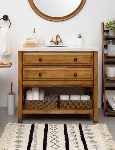 StorageWorks Toilet Tank Tray, Brown Round Paper Rope Bathroom Baskets for Organizing, Toilet Tank Basket, Toilets Organizer with Built-in Handles, 14 ¼"L x 6 ¾"W x 3 ¾"H, 1 Pack - color: Dark Brown, size: 14¼" L x 6¾" W x 3¾" H