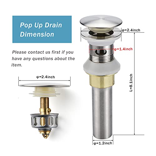 Rockgoya Bathroom Sink Drain,2 Pack Drain Stopper Bathroom Sink with Overflow,Pop Up Drain Assembly with Detachable Strainer Basket,Built-in Anti-Clogging Strainer,Stainless Steel Brushed Nickel - color: Brushed Nickel-2 Pack, style: With Overflow