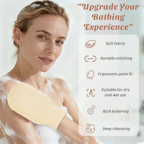 2-Pack Hemp Bath Gloves – Natural Shower Mitts for Body Scrub, Gentle Exfoliating Washcloth Mittens for Men & Women Skincare