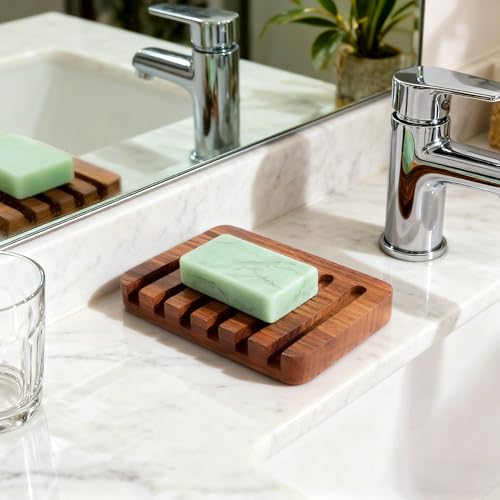 Teak Wood Soap Dish - Bar Soap Holder & Soap Saver for Shower, Bathroom, Sink, Kitchen & Countertop (2)