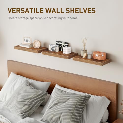 RALGEND Floating Shelves for Wall, 1.5" Thick Wall Shelf Set of 3 with Invisible Brackets, 15.7L x 7.9W Hanging Shelves Farmhouse Home Decor for Bathroom, Living Room, Bedroom, Rustic Brown 4301BJP3BF - color: Rustic Brown, size: 15.7 Inches