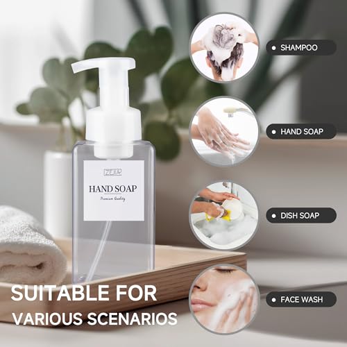 15OZ Foaming Soap Dispenser, 2-Pack Plastic Hand Soap Dispenser, Refillable Leakproof Foam Pump Bottle with Waterproof Labels, for Shampoo, Body Wash - color: Clear, size: 450ML