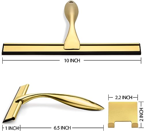 HIWARE All-Purpose Shower Squeegee for Shower Doors, Bathroom, Window and Car Glass - Brass, Stainless Steel, 12 Inches - color: Brass, size: 12-Inch