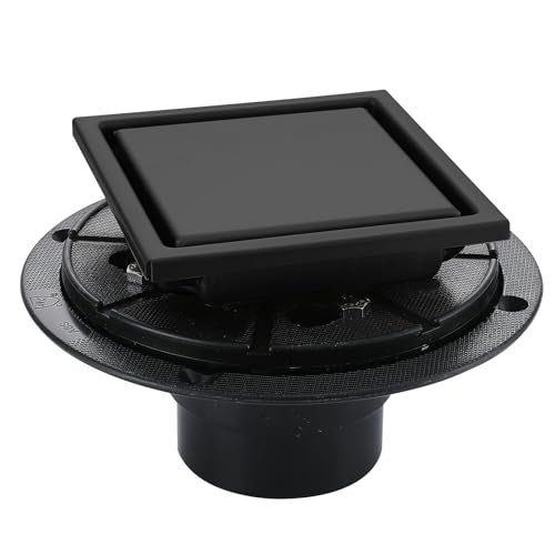 4 Inch Shower Floor Drain, SUS304 Stainless Steel Square Bathroom Floor Drain with Flange Reversible 2-in-1 Cover Insert Tiles for Filtering, Matte Black - color: Matte Black, size: 4 inch-Reversible
