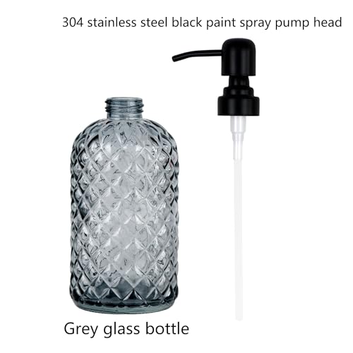 12Oz Glass Soap Dispenser with 304 Black Rustproof Stainless-Steel Pump, Refillable Glass Soap Dispenser for Kitchen, Bathroom, Farmhouse (Grey) - color: Gray