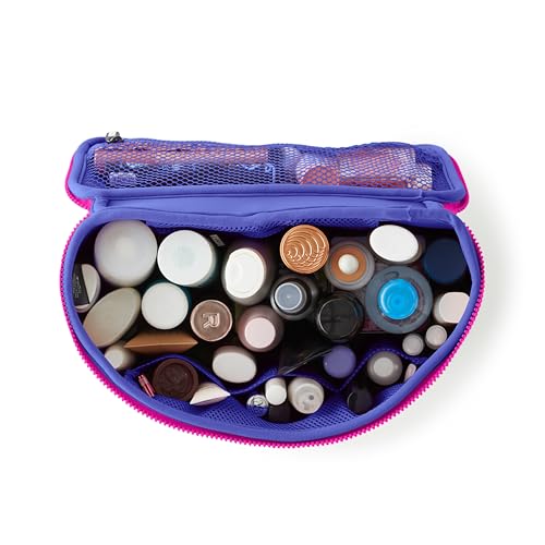 KUSSHI Neoprene Train Case Makeup Bag - Washable Makeup Travel Bag & Vanity Case for Stress Free Travel (Large, Pink/Indigo) - color: Pink/Indigo, size: Large