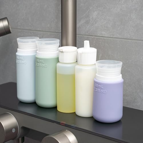 Travel Bottles for Toiletries TSA Approved Travel Size Containers BPA Free Leak Proof Refillable Liquid Silicone Squeezable Travel & HDPE Translucent Flip Top Bottles (Silicone & HDPE Flip Top) - style: Silicone & HDPE Flip Top