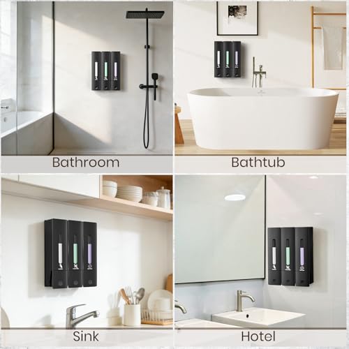 3 Chamber Shampoo and Conditioner Dispenser, No Drill - Wall Mounted Shower Soap Dispenser, Refillable Body Wash Dispenser Set 3, 1200ML Large Capacity, for Bathroom & Hotel, Black - color: Black Set of 3