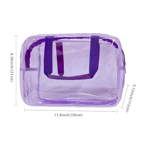 PVC Purple Pure Color Transparent Gift Pouch Wash Travel Makeup Cosmetic Bag with Handle for Travel Bathroom Toiletry Organizer (Purple) - color: purple
