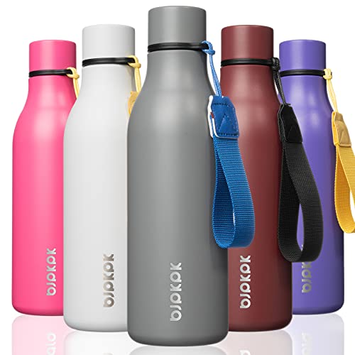 BJPKPK Insulated Water Bottles, 18 oz Stainless Steel Metal Water Bottle with Strap, BPA Free Leak Proof Jugs, Mugs, Flasks, Reusable Thermal Flasks for Sports & Travel, Grey - color: Gray, size: 18 Ounces, style: 18oz
